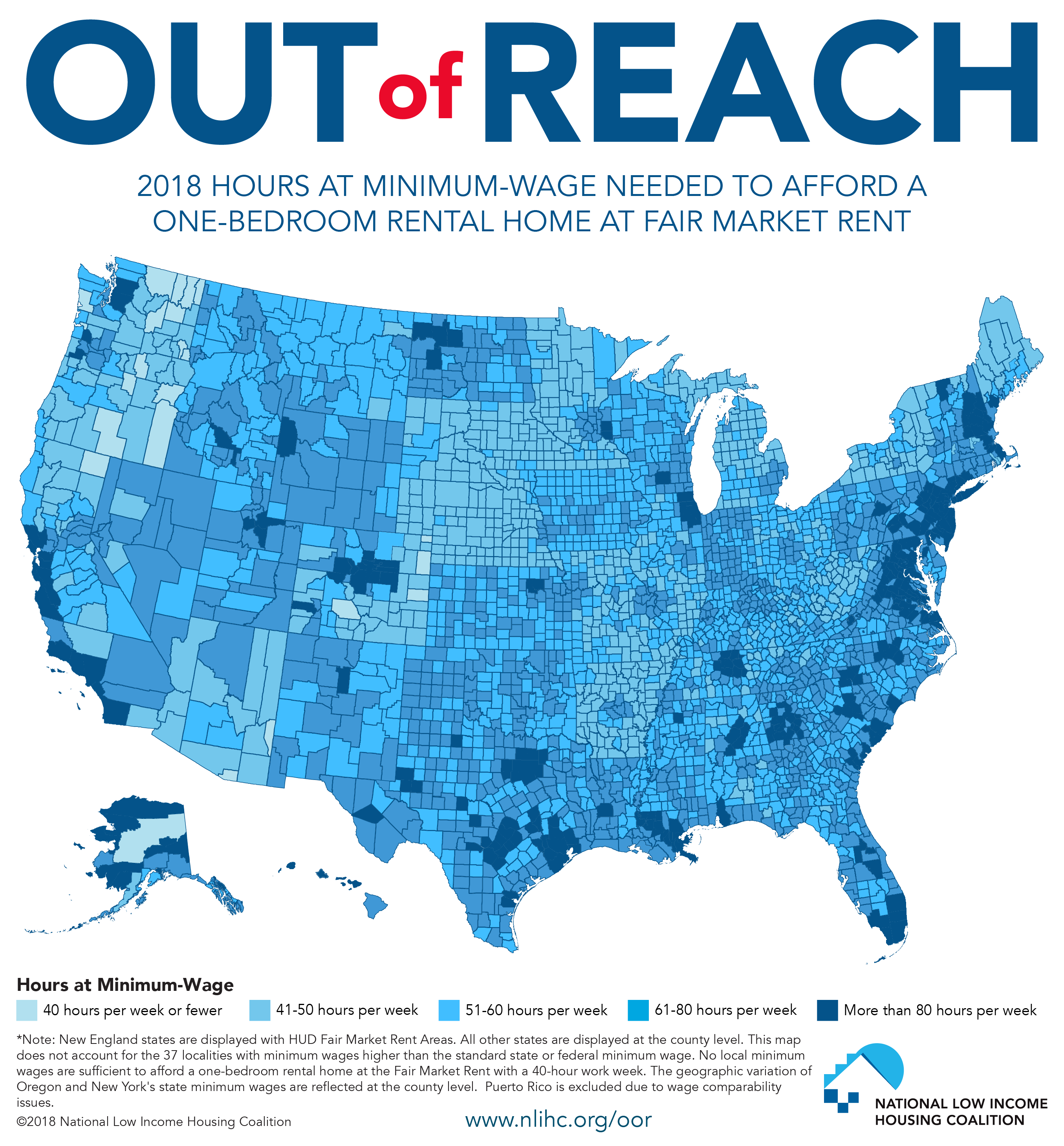 2018 Hours at Minimum Wage Needed to Afford Rent