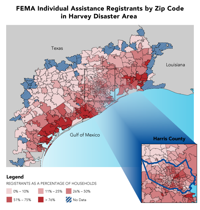 FEMA Individual Assistance Registrants by Zip Code in Harvey Disaster Area