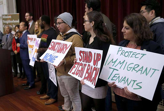 Advocates join Assemblymember David Chiu to announce the introduction of the Immigrant Tenant Protection Act.