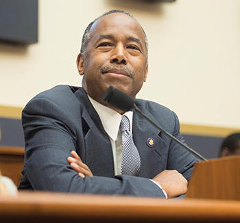 Washington DC, June 27 2018, USA: Dr Ben Carson, the Sec of Housing and Urban Development (HUD), testifies before a Congressional House committee in Washington DC. He was questioned about, among other issues, his proposed increase in rents to be paid by the poorest residents. Patsy Lynch/Alamy