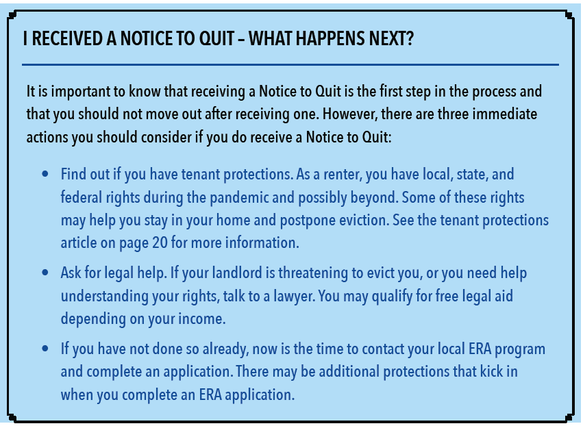 I RECEIVED A NOTICE TO QUIT – WHAT HAPPENS NEXT?