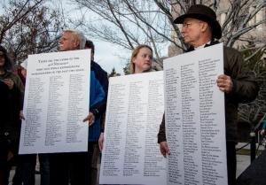 The 408 names of people honored and remembered at the Statewide Homeless Vigil and Call for Housing Justice.  