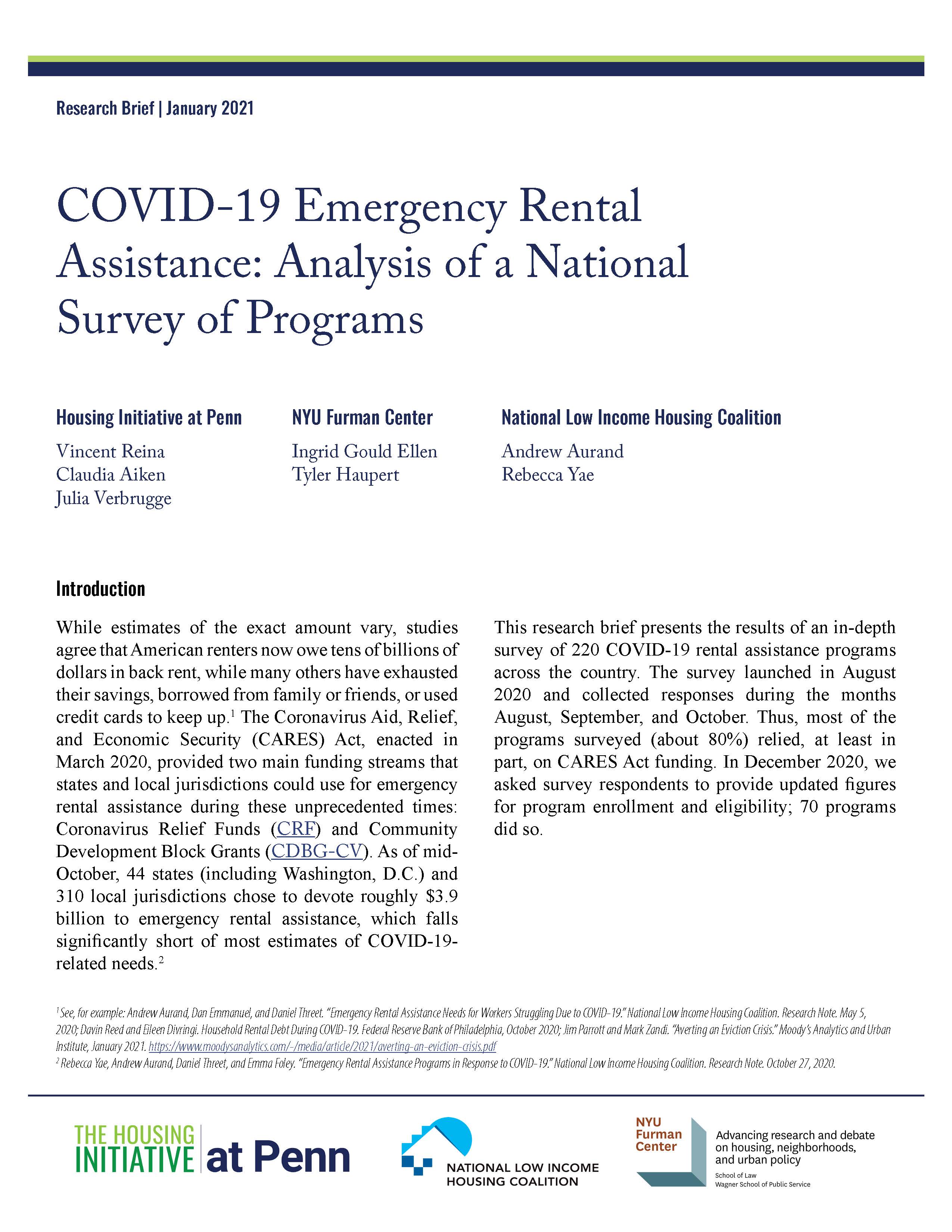COVID-19 Emergency Rental Assistance: Analysis of a National Survey of Programs