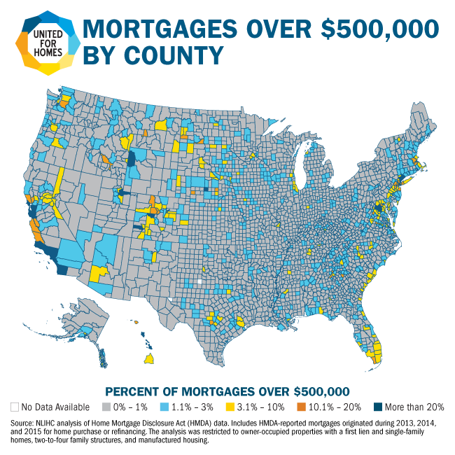 Mortgages over $500,000 by County