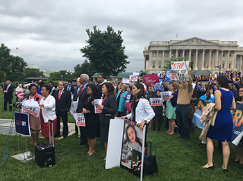 Leading members of Congress and close allies gathered for a press conference to voice opposition to the president’s proposed budget. .