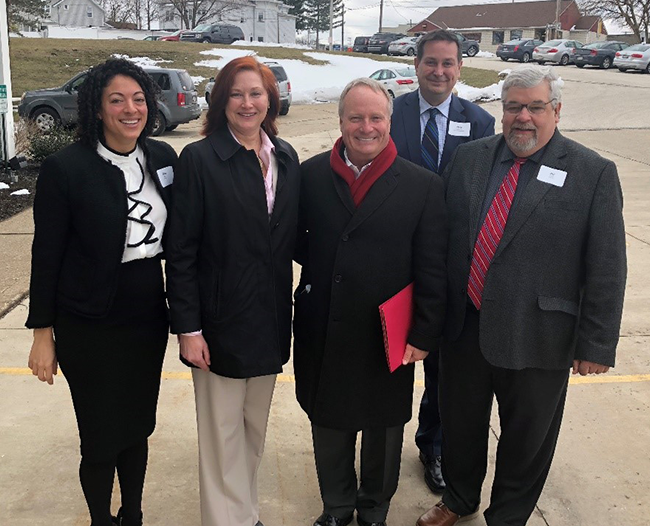 Left to right: Gina Wilt, advocacy director for COHHIO;  Karen McLeod, executive director of Extended Housing; Representative David Joyce; Nate Coffman, executive director of the Ohio CDC Association;  Bill Faith, executive director of COHHIO