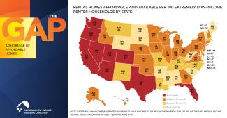 Rental Homes Affordable and Available Per 100 Extremely Low-Income Renter Households by State