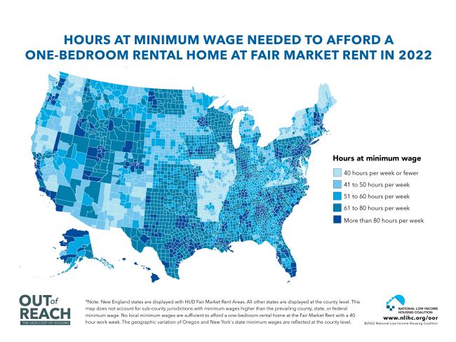 Hours at Minimum Wage Needed to Afford a One-Bedroom Rental Home At Fair Market Rent in 2022