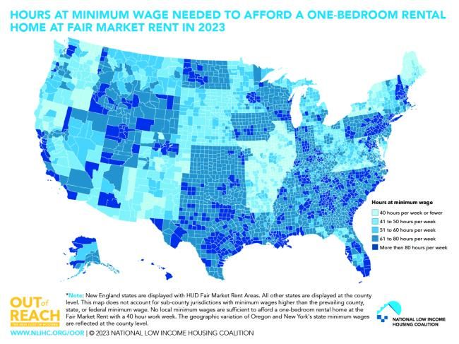 HOURS AT MINIMUM WAGE NEEDED TO AFFORD A ONE-BEDROOM RENTAL HOME AT FAIR MARKET RENT IN 2023