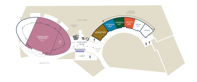 A floor plan of the Concourse level of the Washington Hilton for NLIHC's 2026 Housing Policy Forum