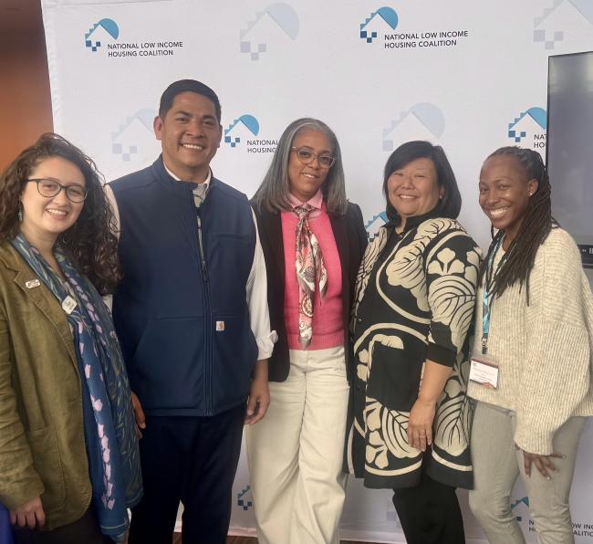 NLIHC staffers (left to right: Senior Housing Policy Analyst Kayla Blackwood, President & CEO Renee M. Willis, and Strategic Partnerships Project Manager May Louis-Juste) at the NAIHC’s 52nd Annual Convention & Tradeshow with NAIHC Executive Director Rudy Soto and former NLIHC Board Member Lisa Hasegawa 