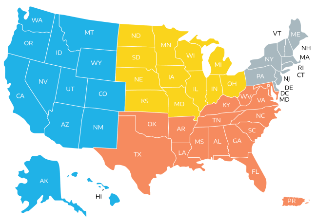 A color-coded map of NLIHC Members by US region