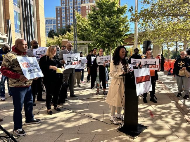 NLIHC Vice President of Strategic Partnerships & Campaigns Chantelle Wilkinson speaking at Housing Now! National Day of Action on October 21, 2026 